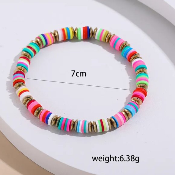 Colorful Soft Clay Discs & Gold Beaded Bracelet NEW - Picture 8 of 9